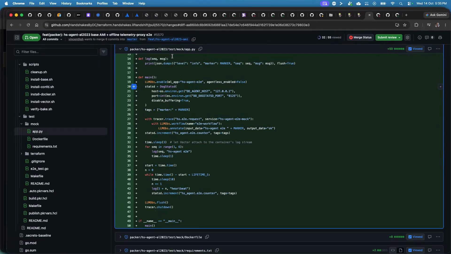 The infrastructure test example shared during the conversation